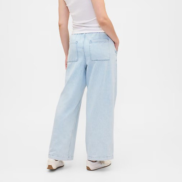 Gap High Rise Pull On Wide Leg Jeans Light Wash Blue Denim Elastic Waist Small - Picture 12 of 14